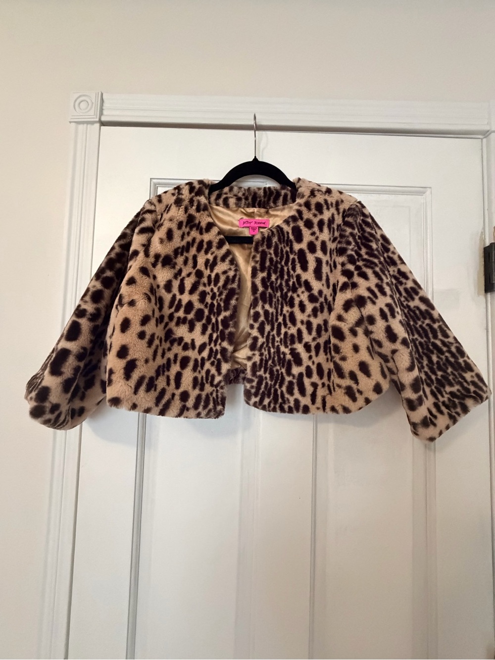 Betsey Johnson Faux Fur Leopard Cropped Jacket